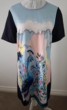 Yumi Black & Multi 'Peacock' Print Dress Size 12