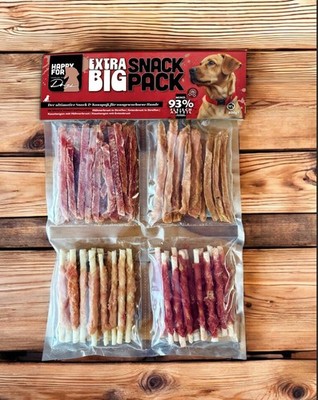 HAPPY FOR Dogs EXTRA BIG SNACK PACK Streifen & Kaustangen 4 x 150g