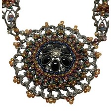 Vintage Silver Tone Choker Art Deco Pendant Necklace Filigree Open Work Chic VTG