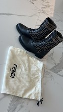 Fendi Logo Sock Lace-Up Women's Combat Boots - Knit Leather - Black/Brown