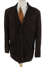 Gallotti Men Real Leather Brown Blazer Collared Button Classic Size 54