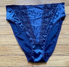 Vintage Myonne Lace High-Cut Blue Brief Nylon Panties Size 6 Navy Blue Romantic