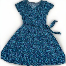 Talbots Dress blue Folk Floral smocked tie waist Cottagecore Flowy Resort XL