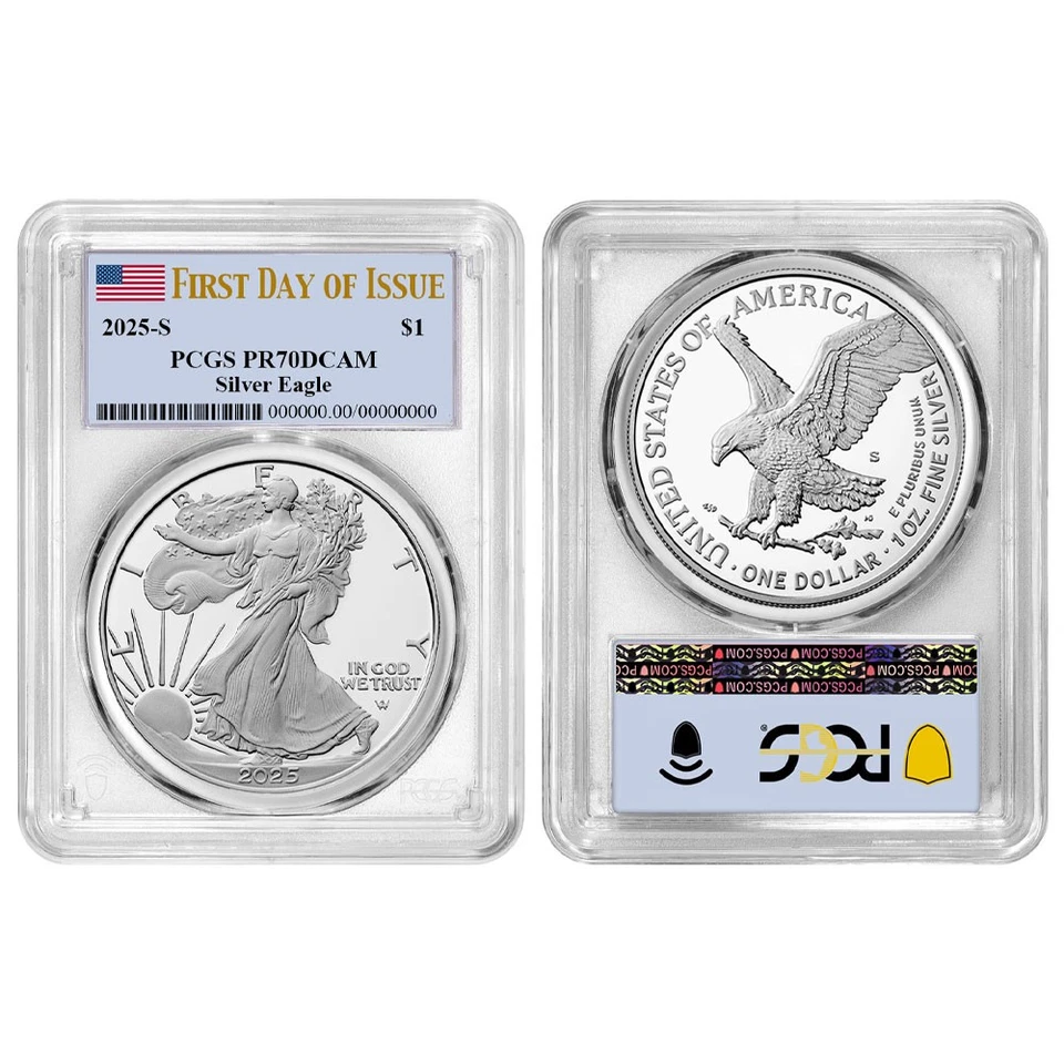 2025-S Proof $1 American Silver Eagle PCGS PR70DCAM FDOI Flag Label - Image 3 of 3