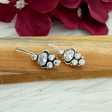 925 Sterling Silver Natural Cubic Zirconia Handmade Earrings, Women Boho Jewelry