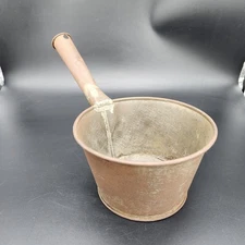 Antique Primitive Tin Pot Cooking Thick Handle Water Ice Grain Soldered Tin