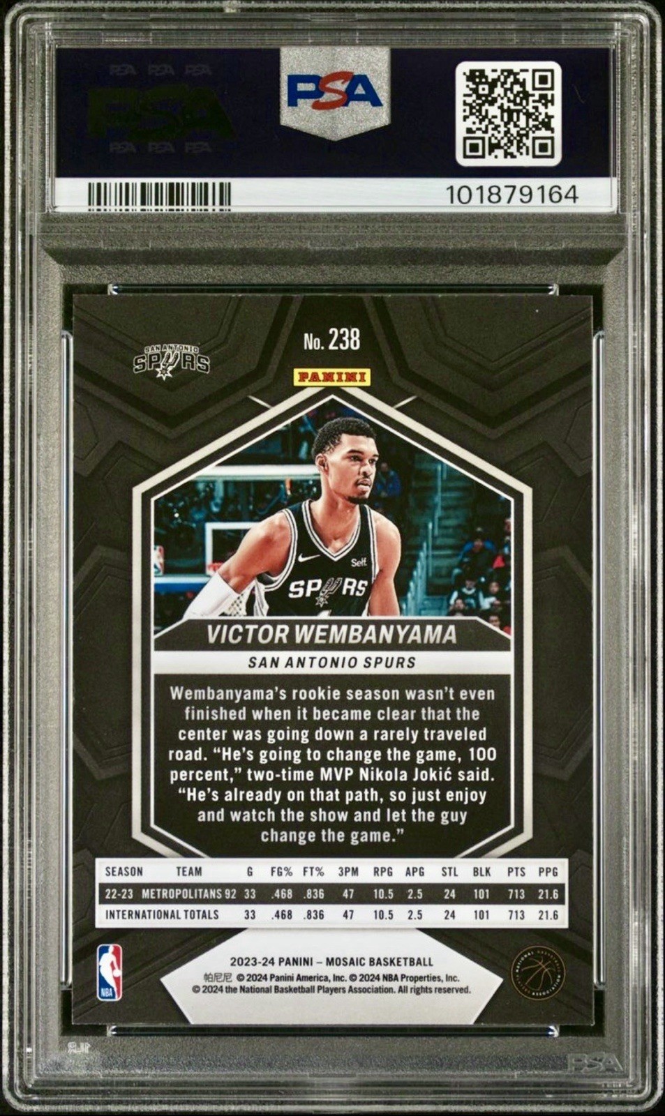 PSA 10 🏀 VICTOR WEMBANYAMA 2023 MOSAIC #238 👽 ROOKIE CARD 🏀 👽OWN HISTORY view 2