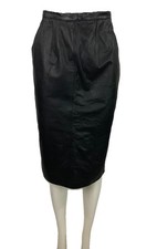 Vintage 90's Pelle Cuir Sz 10 100 Leather High Waisted Pencil Skirt Black  AU