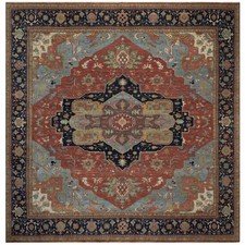 16'2" x 16'2" Red Antiqued Heris ReCreation Hand Knotted Wool Square Rug R91404