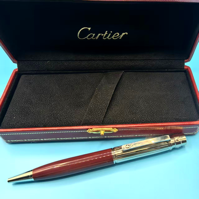 Cartier Santos de Cartier Ballpoint Pen Burgundy Lacquer Silver