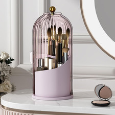 Makeup Brush Holder with Lid 360 Rotating Clear Dustproof Make up Organizers for