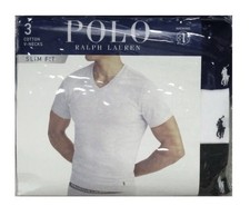 Polo Ralph Lauren Navy-White-Black Slim Fit V-Neck Wicking T-Shirt 3 Pack New