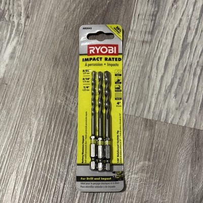 RYOBI AR2043 HIGH SPEED STEEL IMPACT RATED MASONRY DRILL BIT SET (3-PIECE)