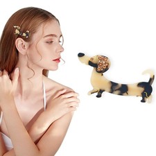Cute Dachshund Dog Hair Clips for Women, Acetate Rhinestone Hair Barrettes, N...