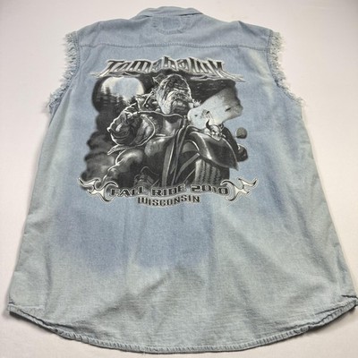 Tomahawk Fall Ride Shirt Mens 3XL Denim Sleeveless Cutoff Vest Wisconsin 2010