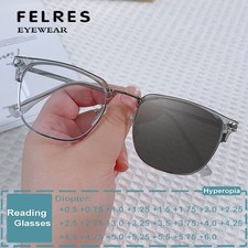 Metal Square Photochromic Reading Glasses Unisex Fashion Leisure Shade Glasses