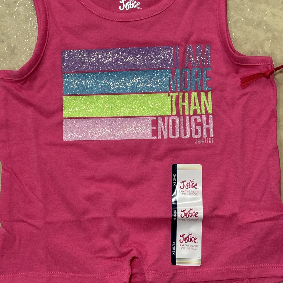 Новый с Ярлыками ✅ Justice девочки спереди узел без рукавов Майка розовый - блестящий ✅ размер XS 4/5 - Изображение 2 из 4
