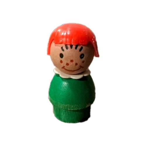 Vintage 1960s Fisher-Price Little People Wooden Figure Red Hair Girl
