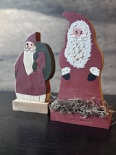 2 Vintage Primitive Hand Made Santas, Large is 7 , smaller one is 6.25
