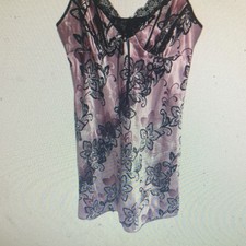 Pink Satin Lace Floral Sleeveless Chemise Dress V-Neck Women's Sleepwear