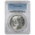 1922 D Peace Dollar MS 64 PCGS Silver Uncirculated $1 Coin SKU:I23365