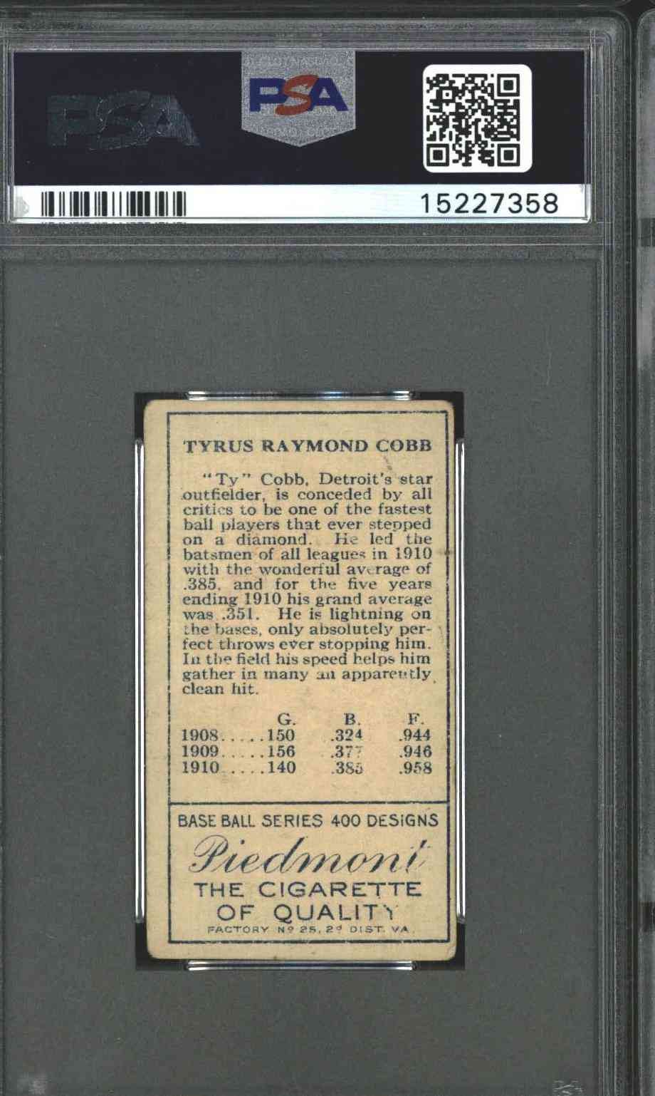1911 T205 Gold Border Ty Cobb - PSA 3.5 view 2