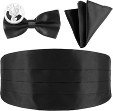 Men'S Cummerbund Bow Tie Set Adjustable Solid Color Tuxedo Cummerbund and Bow Ti