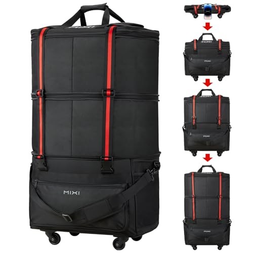 Travel Bag with Wheels Expandable Foldable Luggage Bag Collapsible Black - Picture 2 of 7