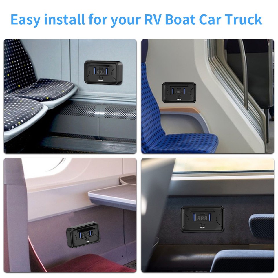 1X Fast Charger Socket Power Outlet On-Off Switch Dual USB QC3.0&PD ...