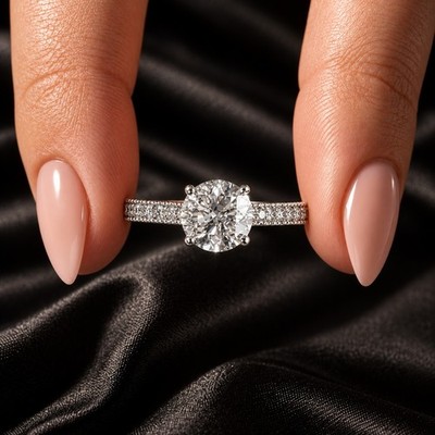2.3 Ct Pave 4 Prong Round Cut Diamond Engagement Ring VS2 F White Gold 18k