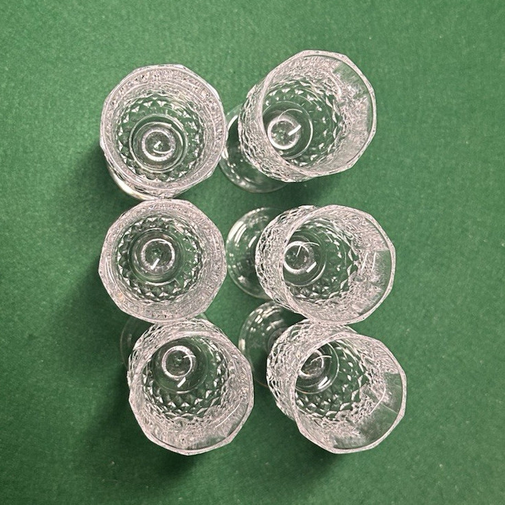Vintage Crystal Cordial Glasses, Liqueur Aperitif Stemware, Cut Diamond set of 6