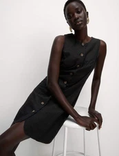 Marks & Spencer Womens Black Linen Mini Shift Women Dress - M&S