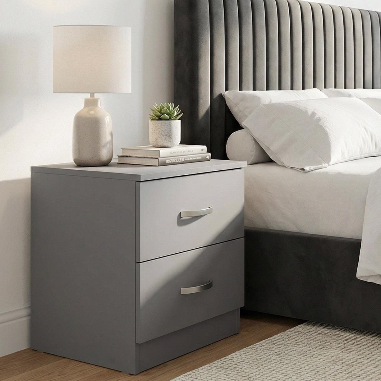 B&Q -  Tunis Grey 2 Drawer Bedside Table Chest Of Drawers (H) 47Cm (W) 40Cm (D) 39Cm - Image 2