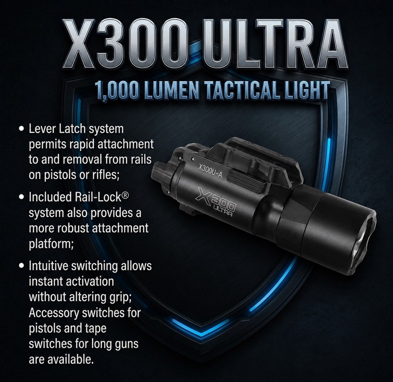 X300 Ultra X300U-A 1000 Lumen Picatinny Rail LED Light, Black