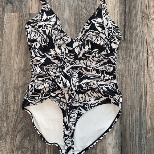 Costume da bagno Anne Cole pezzo unico bianco e nero floreale taglia 10 cinturino regolabile - Foto 3 di 9