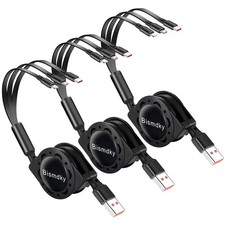3 Pack 3-in-1 Multi USB Retractable Fast Charger Cable with Type-C Micro USB