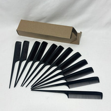 Lot of 12 Vintage Rat Tail Fine Tooth Combs Black Plastic Styling Hair 1970's