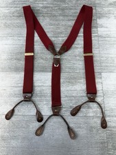 Suspenders Braces Stretch Leather Ends Brass Hardware Maroon Button Y-Back Money
