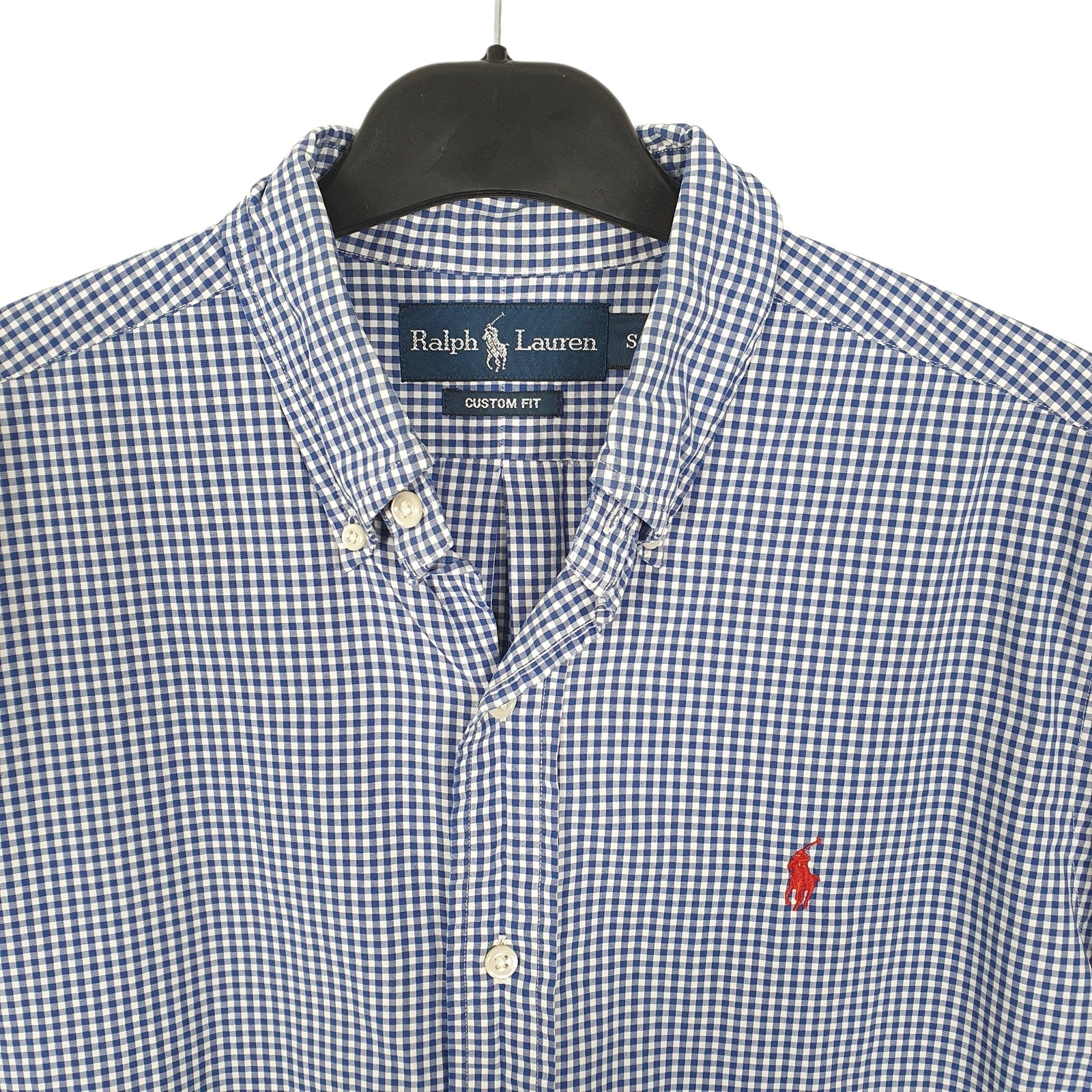RALPH LAUREN Blue Check Shirt Custom Fit Short Sleeve Casual Mens S image 2
