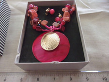 Mixed Bead Layered Round Pendant Necklace and Earrings Set