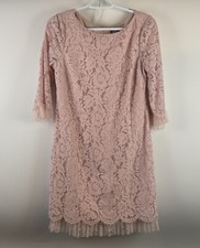 Vince Camuto Blush Pink Lace 3/4 Sleeve Womens Sheath Dress Size 8 With Tulle