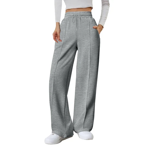 Damenmode einfarbig hohe Taille weites Bein lässig lockere Hose Jogginghose - Bild 6 von 42