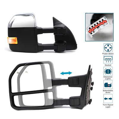 Towing Mirrors Fits 2002-07 Ford F-250 F-350 SD Power Heat LED Signal Chrome Cap