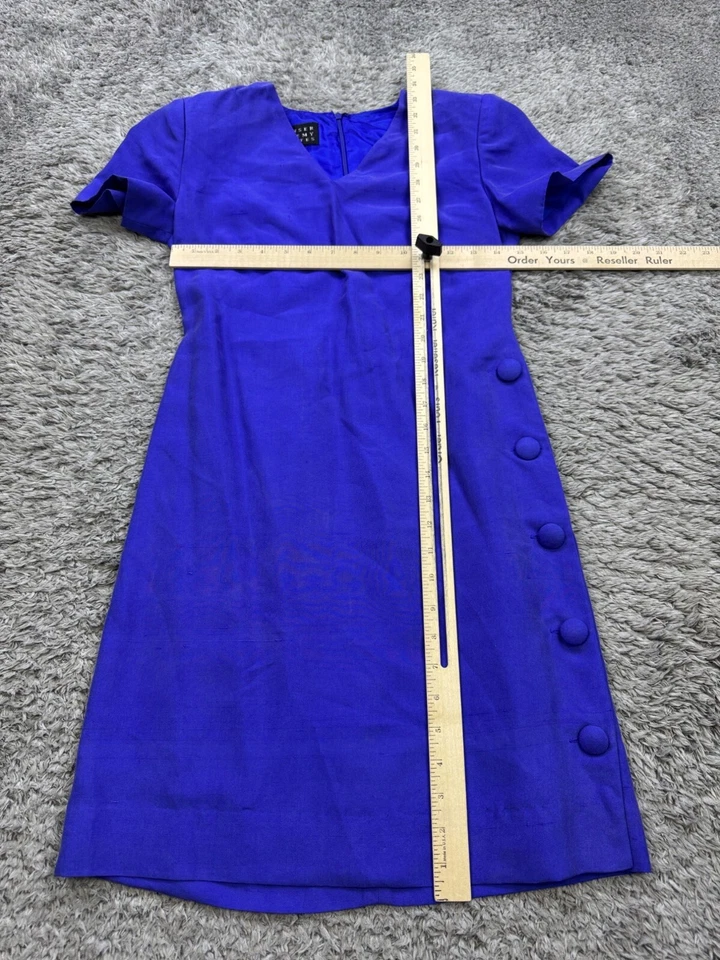 Spenser Jeremy Dress Women 2 Petite Blue Silk Side Button Shirt Dress Scarf Vtg - Image 4 of 4