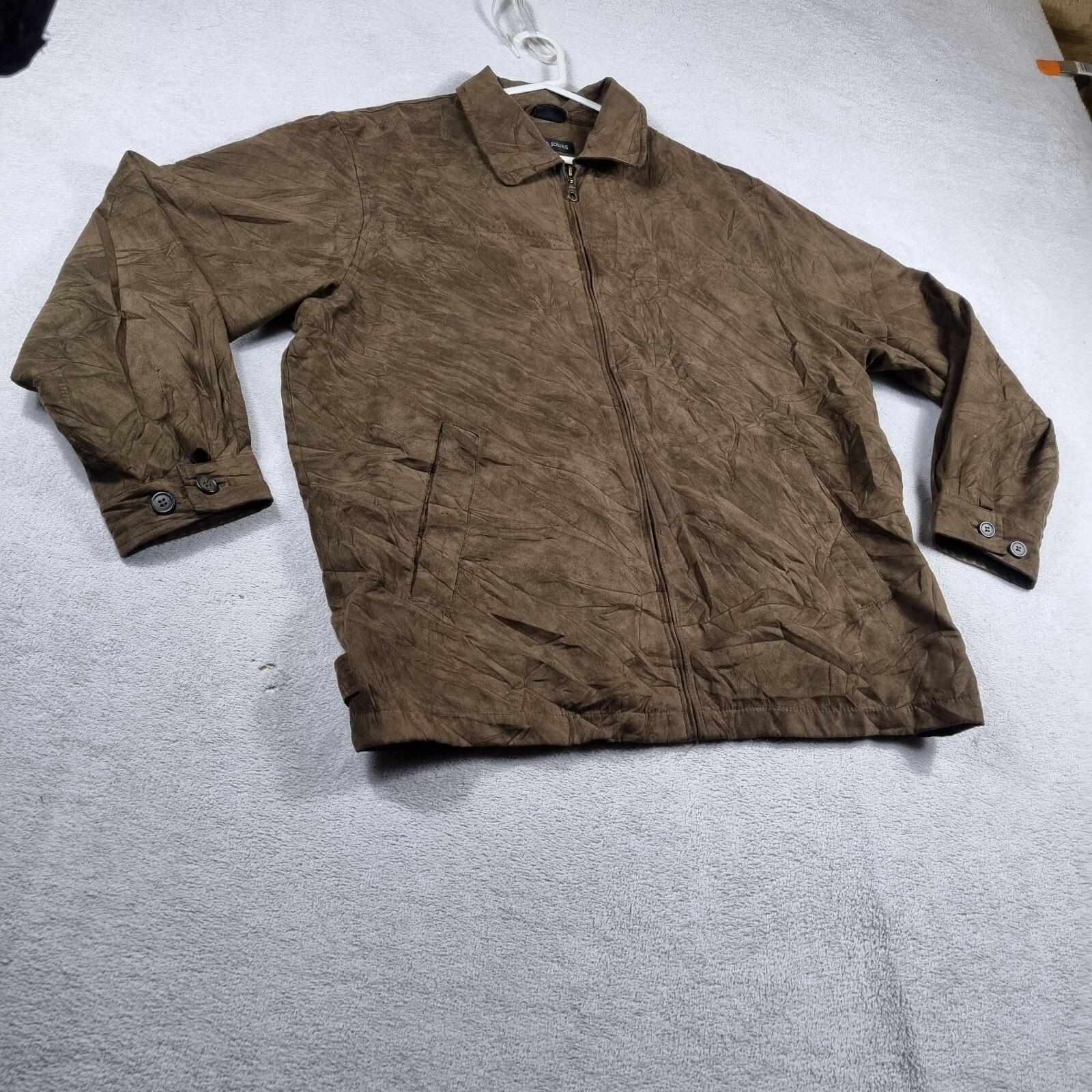 David Jones Mens Leather Suede Jacket Size L Large Brown Zip Up Long