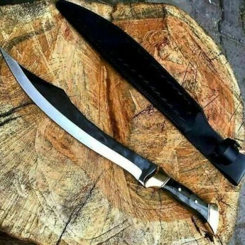 22in Handmade D2 Steel Machete Knife Full Tang Leather Sheath Outdoor Blade