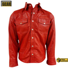Men's Red Leather Shirt 100 Real Lambskin Soft Leather Snap Button Shirt Jacket