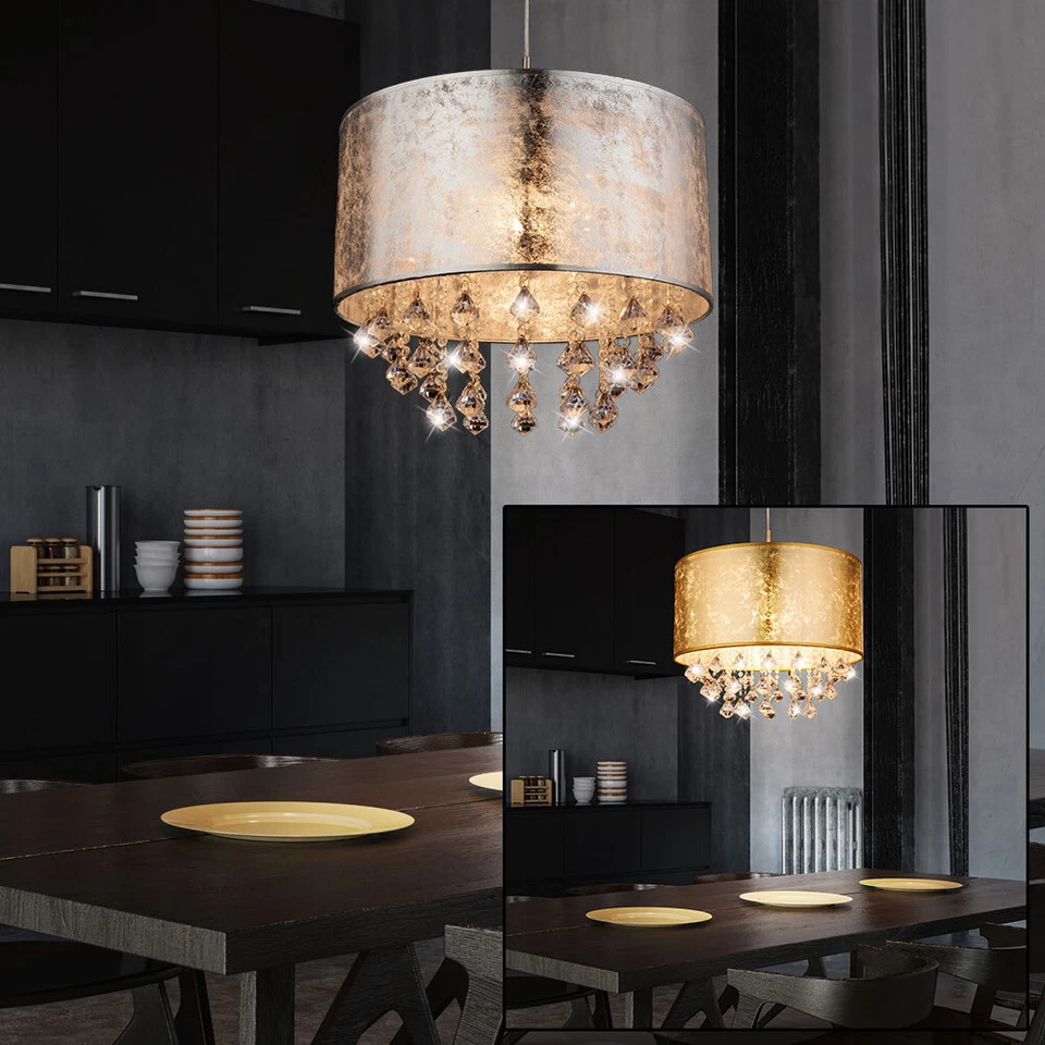 Lampadario Lampada Cristalli RGB LED Dimmerabile Telecomando Argento Oro - Immagine 3 di 4