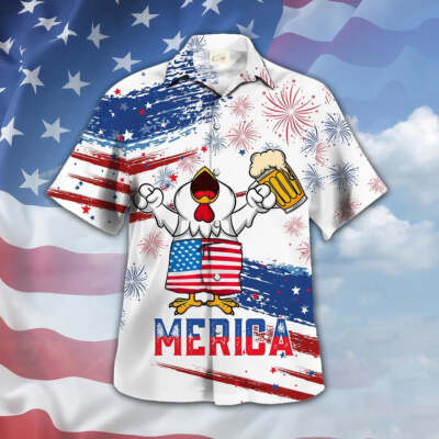 Chicken Drink Beer Hawaiian Shirt Chicken Merica Patriotic Hawaiian Shirt_8730