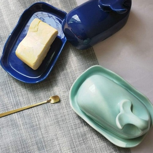 NEW Whale Shaped Butter Dish Iridescent Stoneware Nautical Navy Blue 6oz π³π§π - Picture 2 of 3